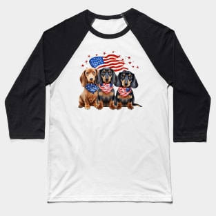 4th of July Dachshund Dogs #4 Baseball T-Shirt